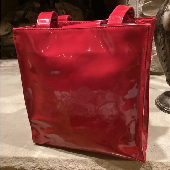 VINTAGE RED PATENT LEATHER SCOTTY DOGS HOLIDAY TOTE BAG - Picture 8 of 16